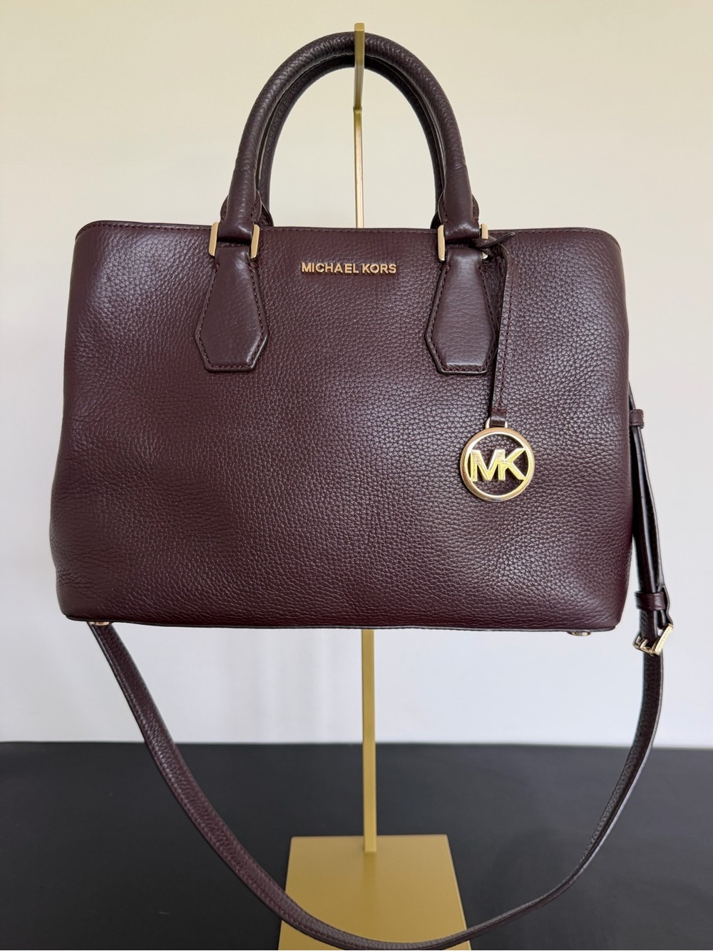 Michael Kors Burgundy Pebbled Leather Satchel Crossbody Bag
